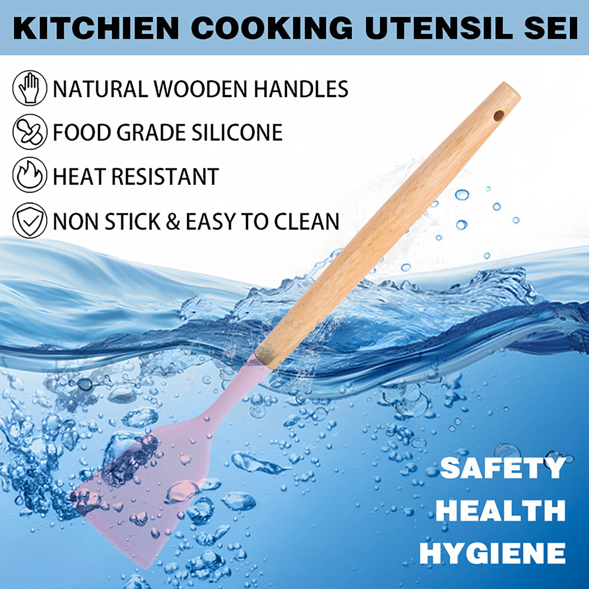 HEESEM 19pcs Silicone Kitchen Utensil Set, Heat-Resistant Non-Stick Easy Cooking Cleaning Home Pink - Image 2