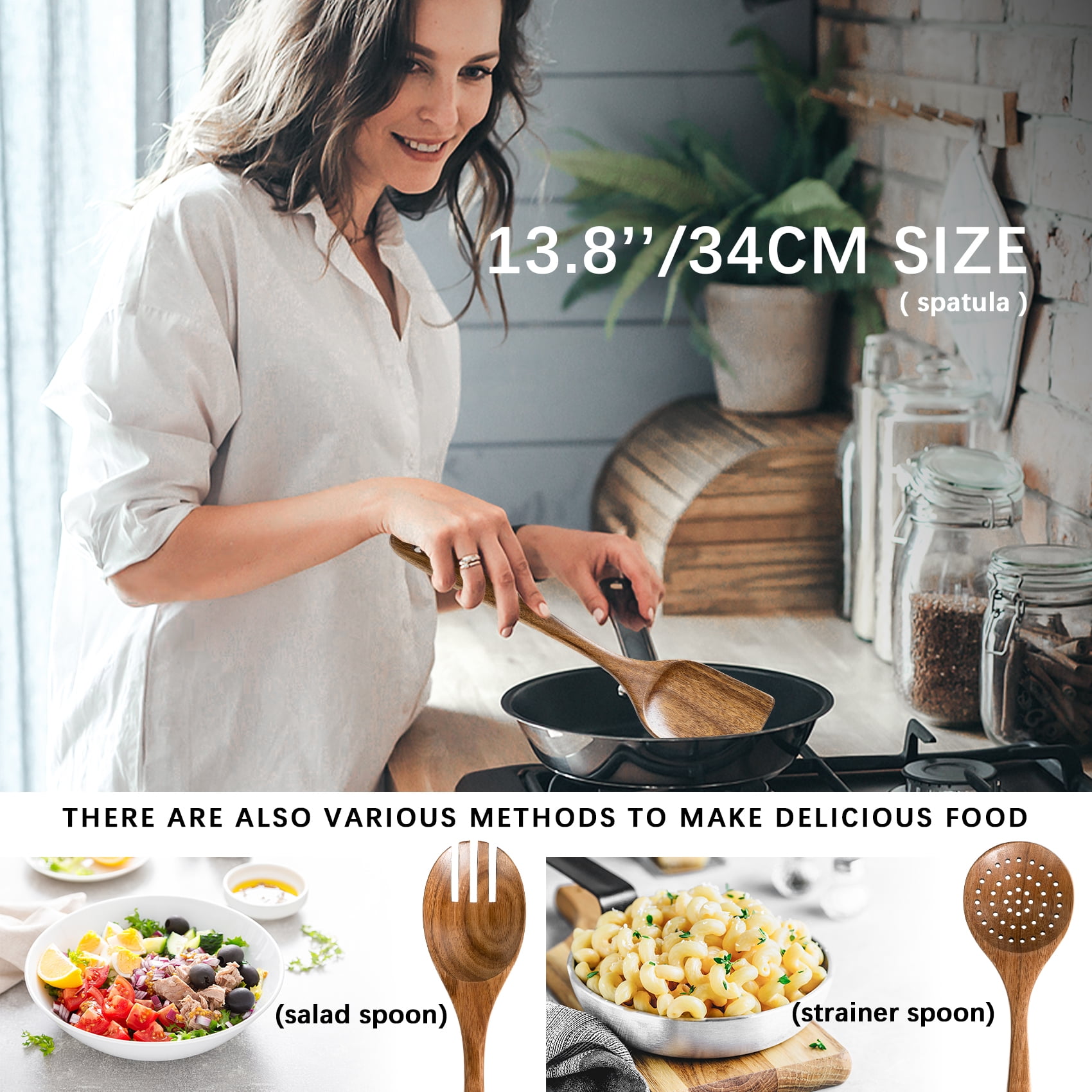 Hefild 10Piece Acacia Wooden Nonstick Kitchen Set , Wooden Spoons and Spatulas for Cooking. - Image 5