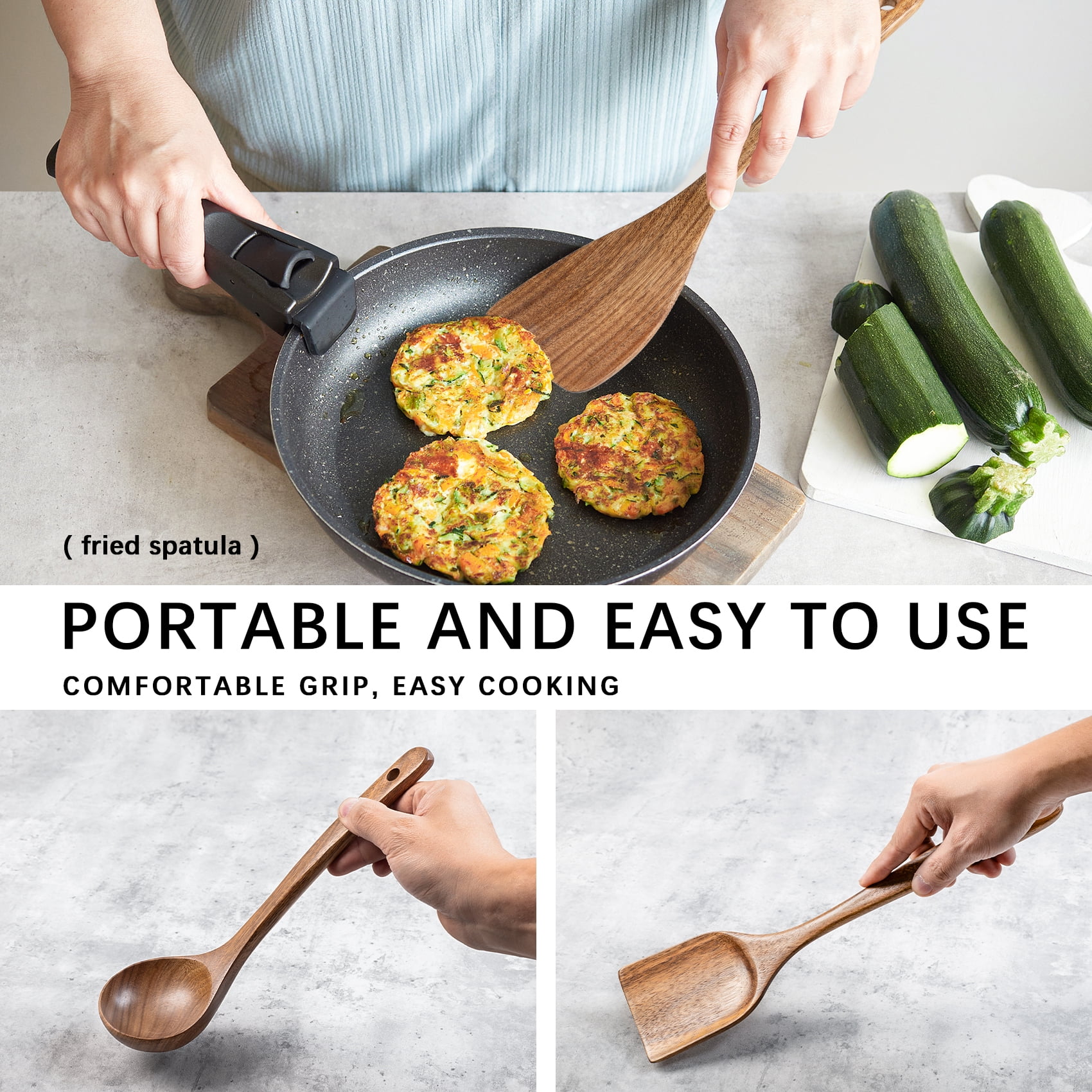 Hefild 10Piece Acacia Wooden Nonstick Kitchen Set , Wooden Spoons and Spatulas for Cooking. - Image 2