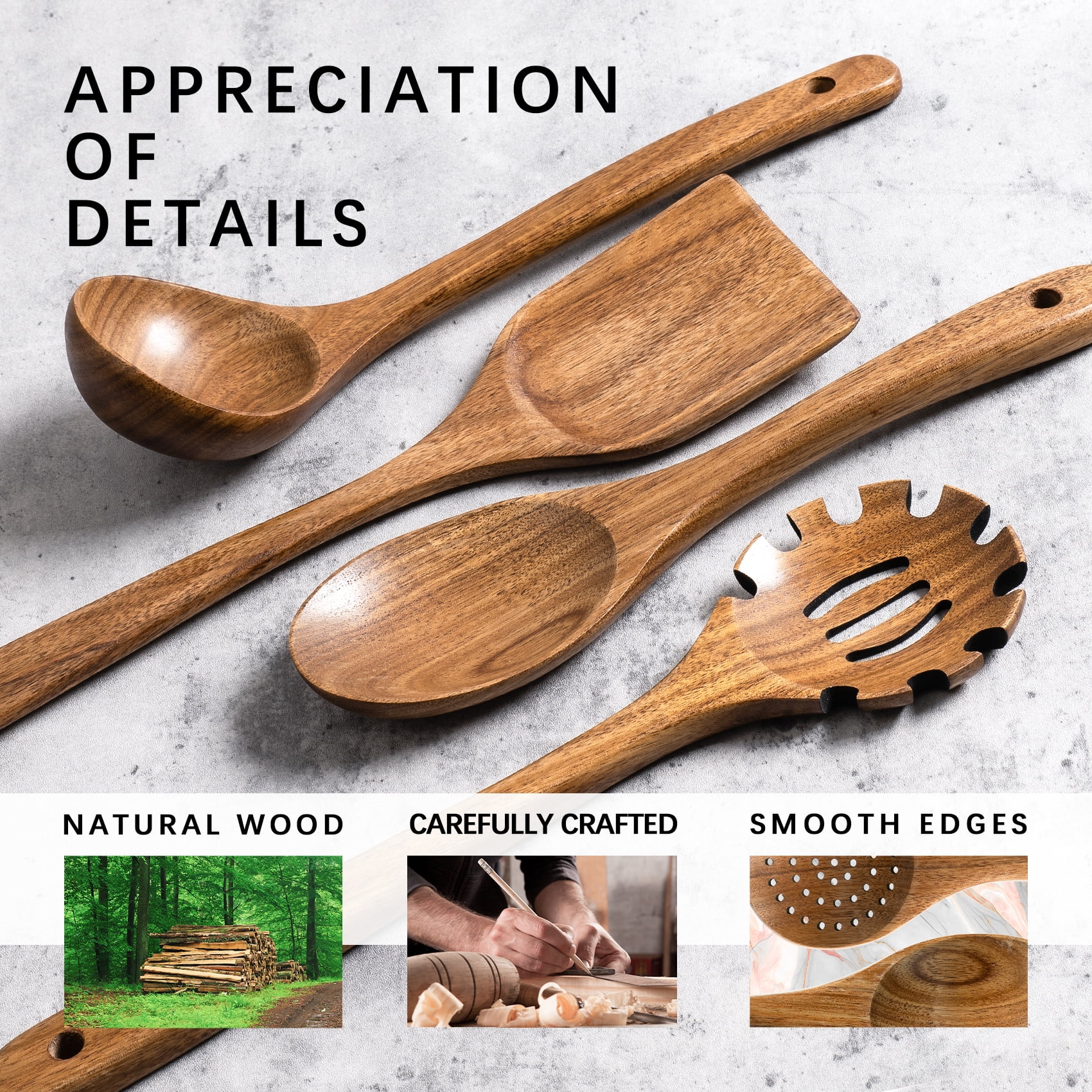 Hefild 10Piece Acacia Wooden Nonstick Kitchen Set , Wooden Spoons and Spatulas for Cooking. - Image 4