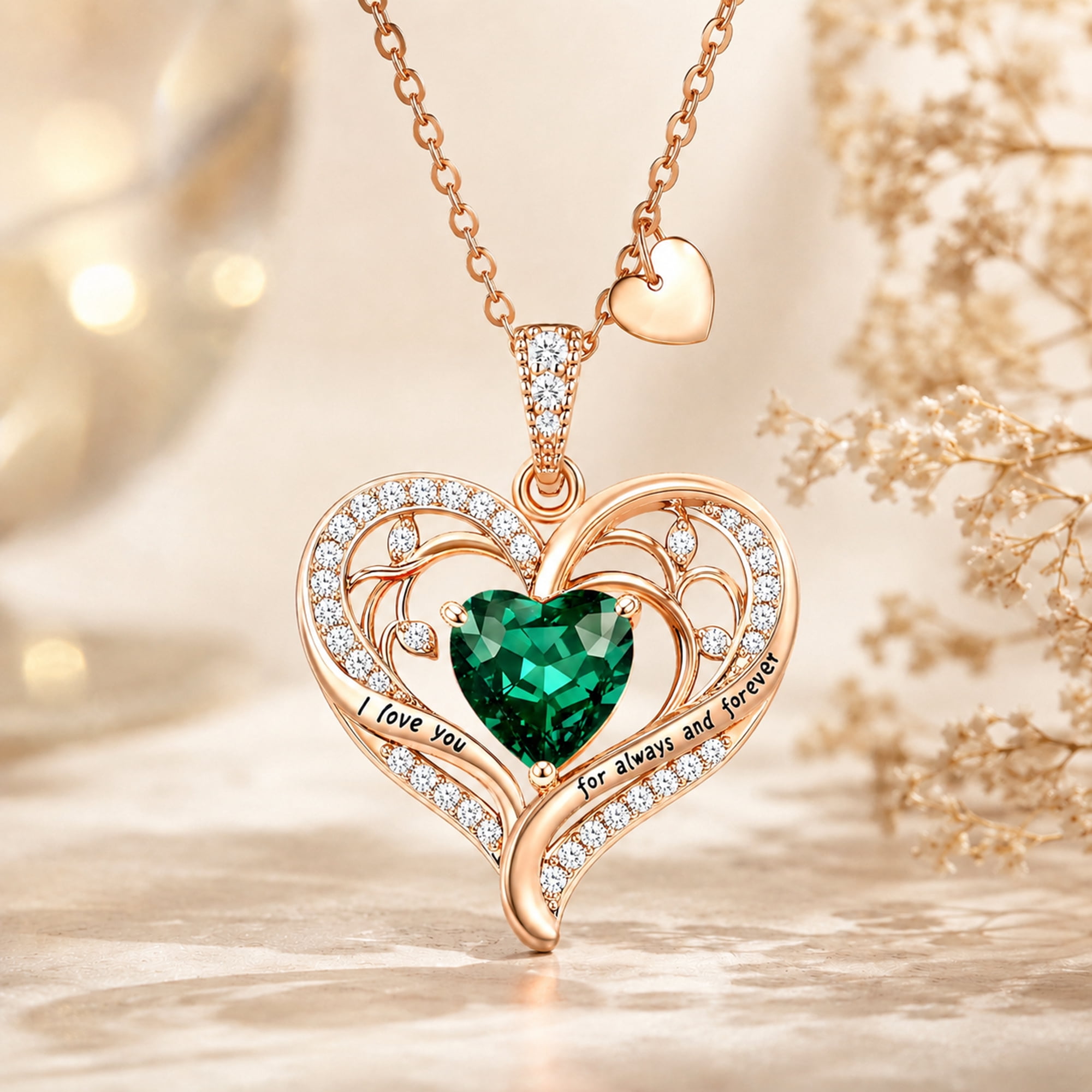 HESHPAWS Love Pendant Necklaces for Women With Birthstone Zirconia, Christmas Birthday Anniversary Jewelry Gift for Women Wife - Image 5
