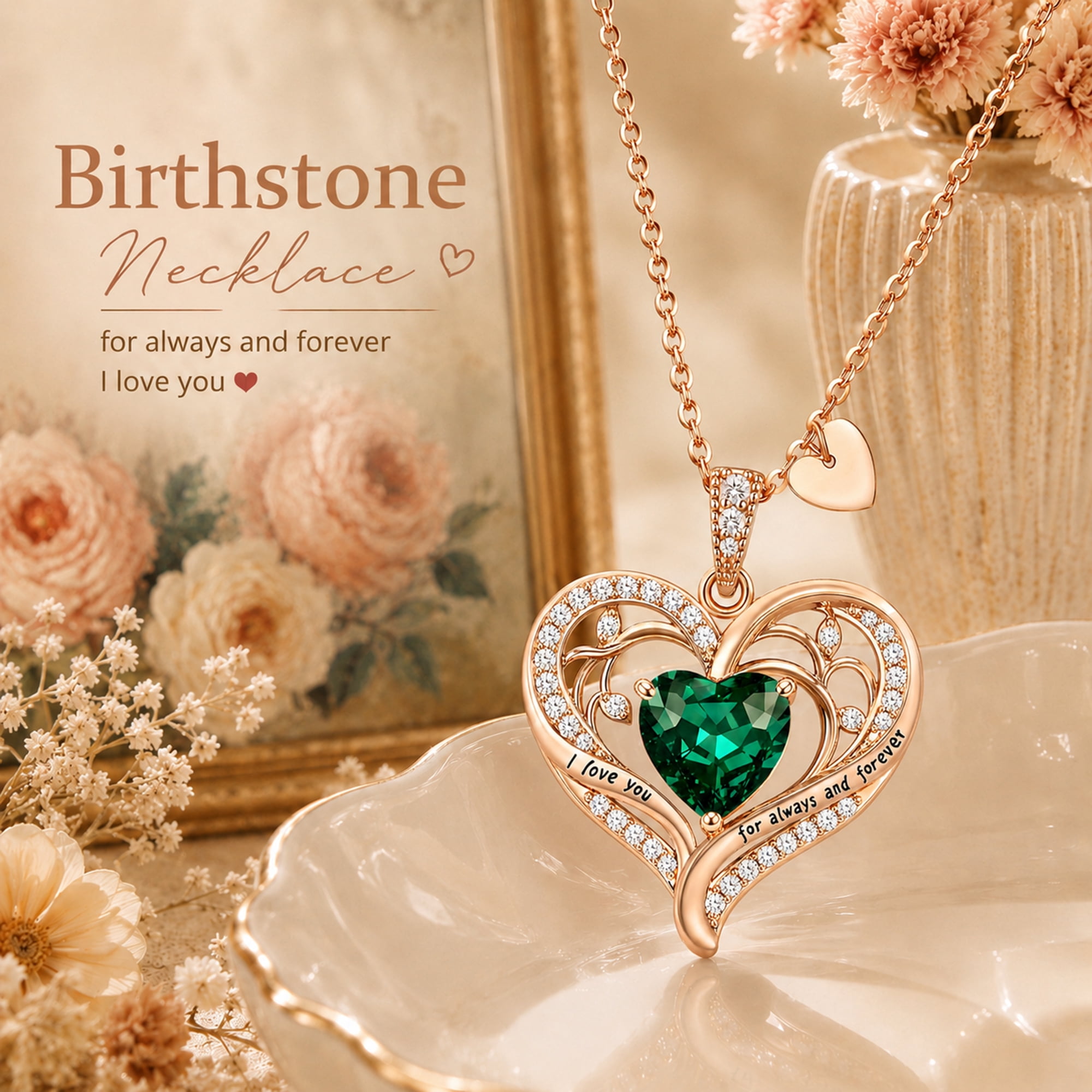 HESHPAWS Love Pendant Necklaces for Women With Birthstone Zirconia, Christmas Birthday Anniversary Jewelry Gift for Women Wife - Image 3