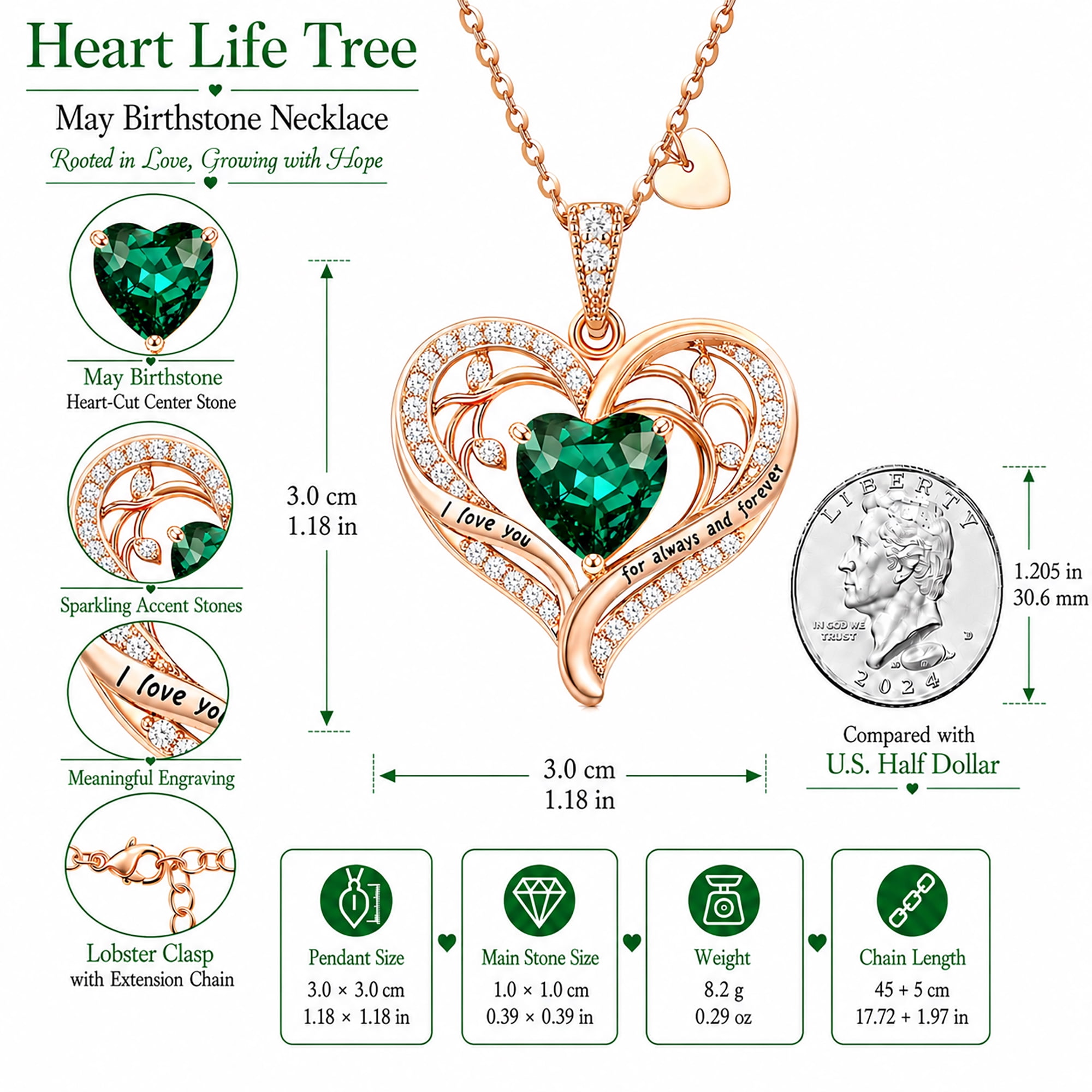 HESHPAWS Love Pendant Necklaces for Women With Birthstone Zirconia, Christmas Birthday Anniversary Jewelry Gift for Women Wife - Image 4