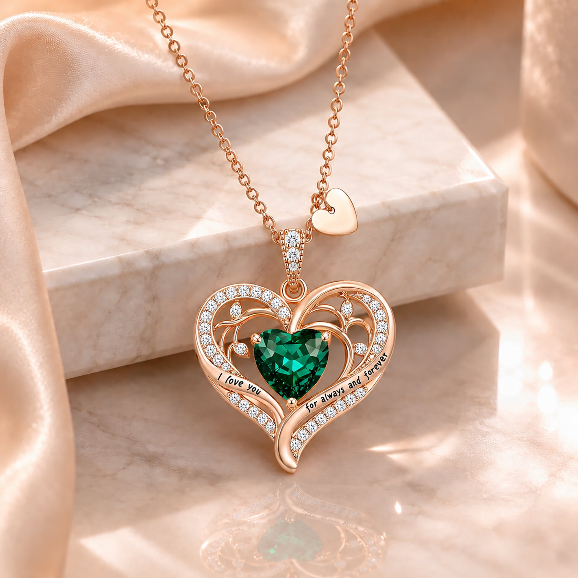 HESHPAWS Love Pendant Necklaces for Women With Birthstone Zirconia, Christmas Birthday Anniversary Jewelry Gift for Women Wife - Image 2