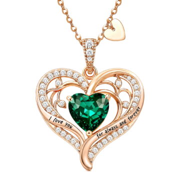 HESHPAWS Love Pendant Necklaces for Women With Birthstone Zirconia, Christmas Birthday Anniversary Jewelry Gift for Women Wife