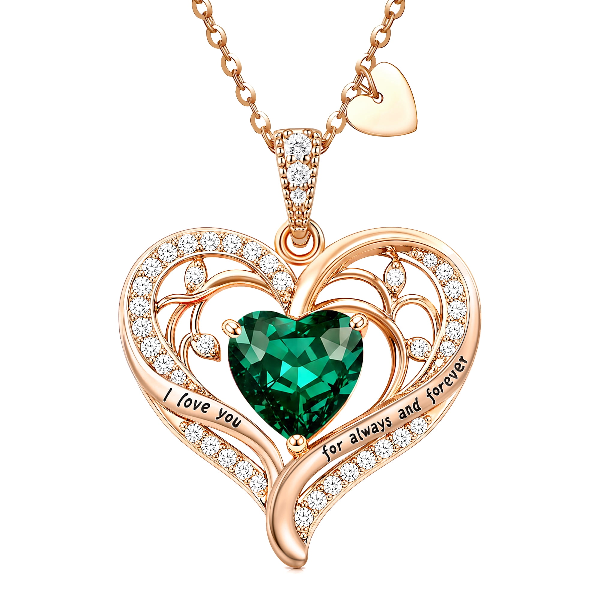 HESHPAWS Love Pendant Necklaces for Women With Birthstone Zirconia, Christmas Birthday Anniversary Jewelry Gift for Women Wife