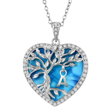 Heshpaws Tree of Life Necklace for Women ，Heart Pendant with Initial Letter , A-Z Alphabet Jewelry for Women, Birthday Anniversary Gift