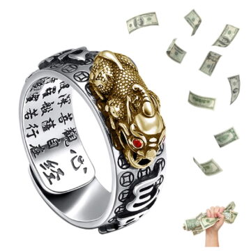 HETICA Pixiu Feng Shui Ring for Men Women, Adjustable Wealth and Protection Good Luck Money Amulet, Fortune Wide Face Ring