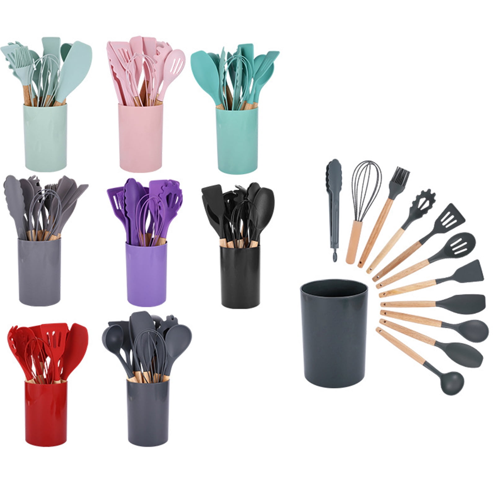 Homelife Silicone Kitchen Utensils Set with Wooden Handle Heat-Resistant Cooking Tools Non-Stick Safe Kitchenware Set for Home Restaurant - Image 5