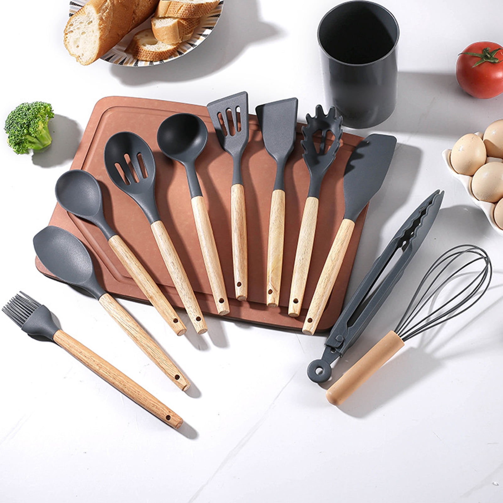 Homelife Silicone Kitchen Utensils Set with Wooden Handle Heat-Resistant Cooking Tools Non-Stick Safe Kitchenware Set for Home Restaurant - Image 4