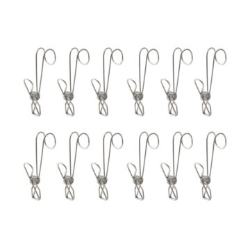 IBASETOY 12Pcs Stainless Steel Laundry Hook Clip Windproof Clamping for Household Items