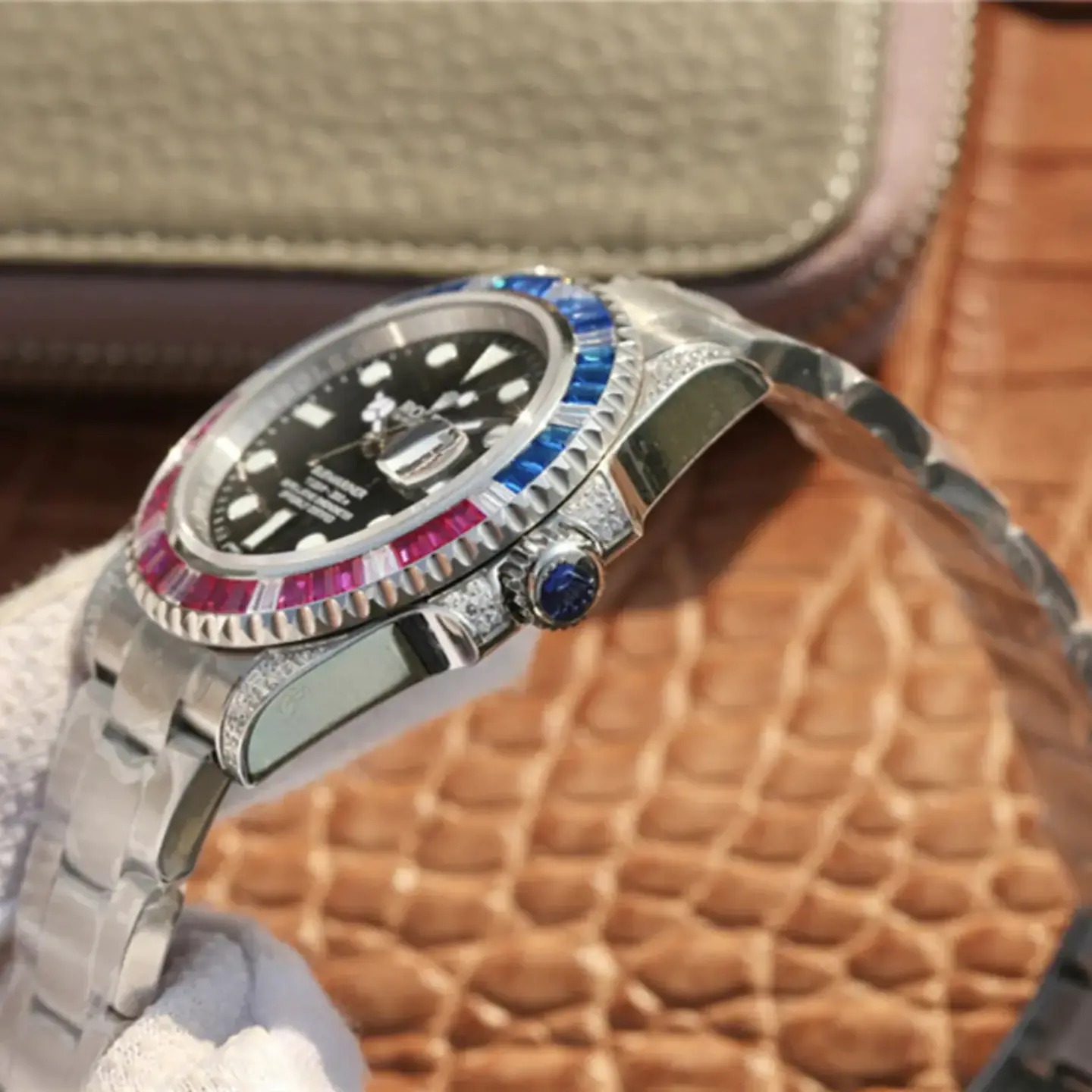 Rolex Submariner Silver Blue/Red Diamond, 40mm 1:1 - Image 9