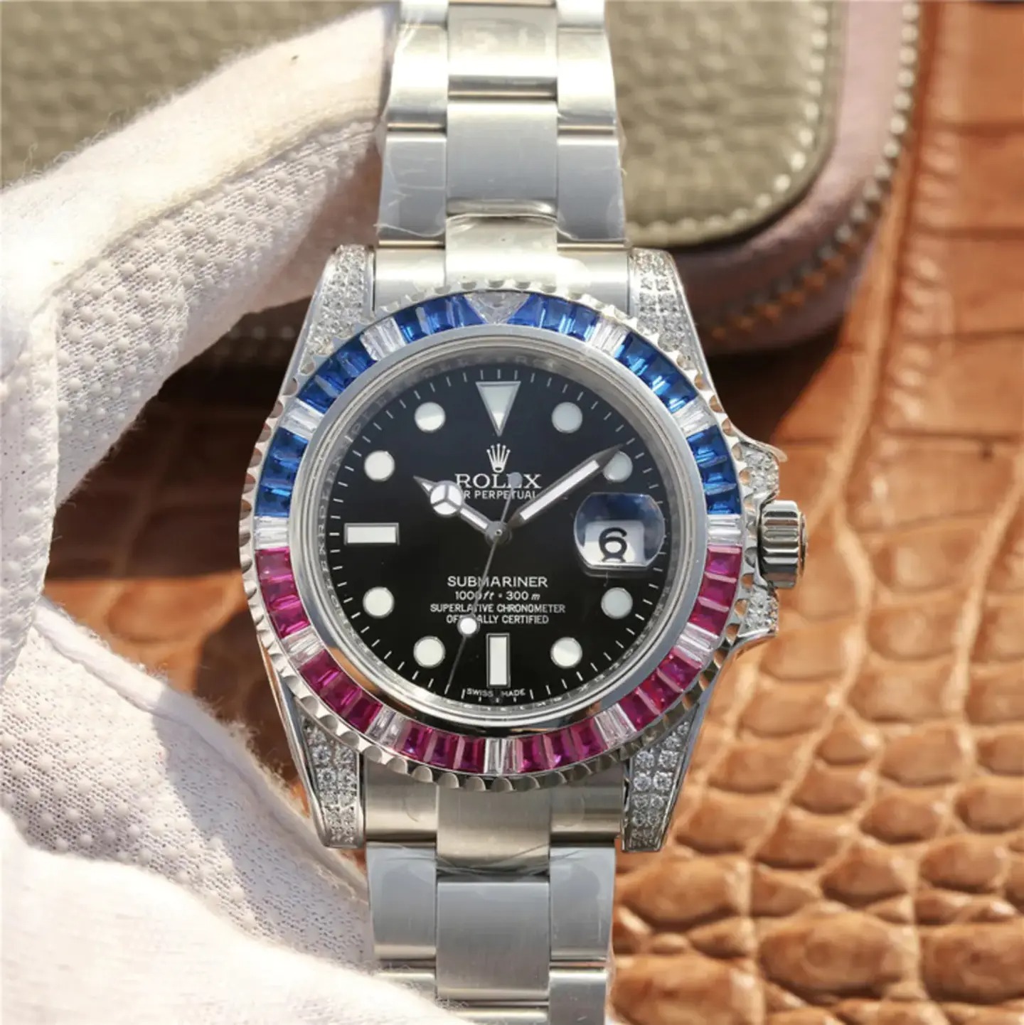 Rolex Submariner Silver Blue/Red Diamond, 40mm 1:1 - Image 2