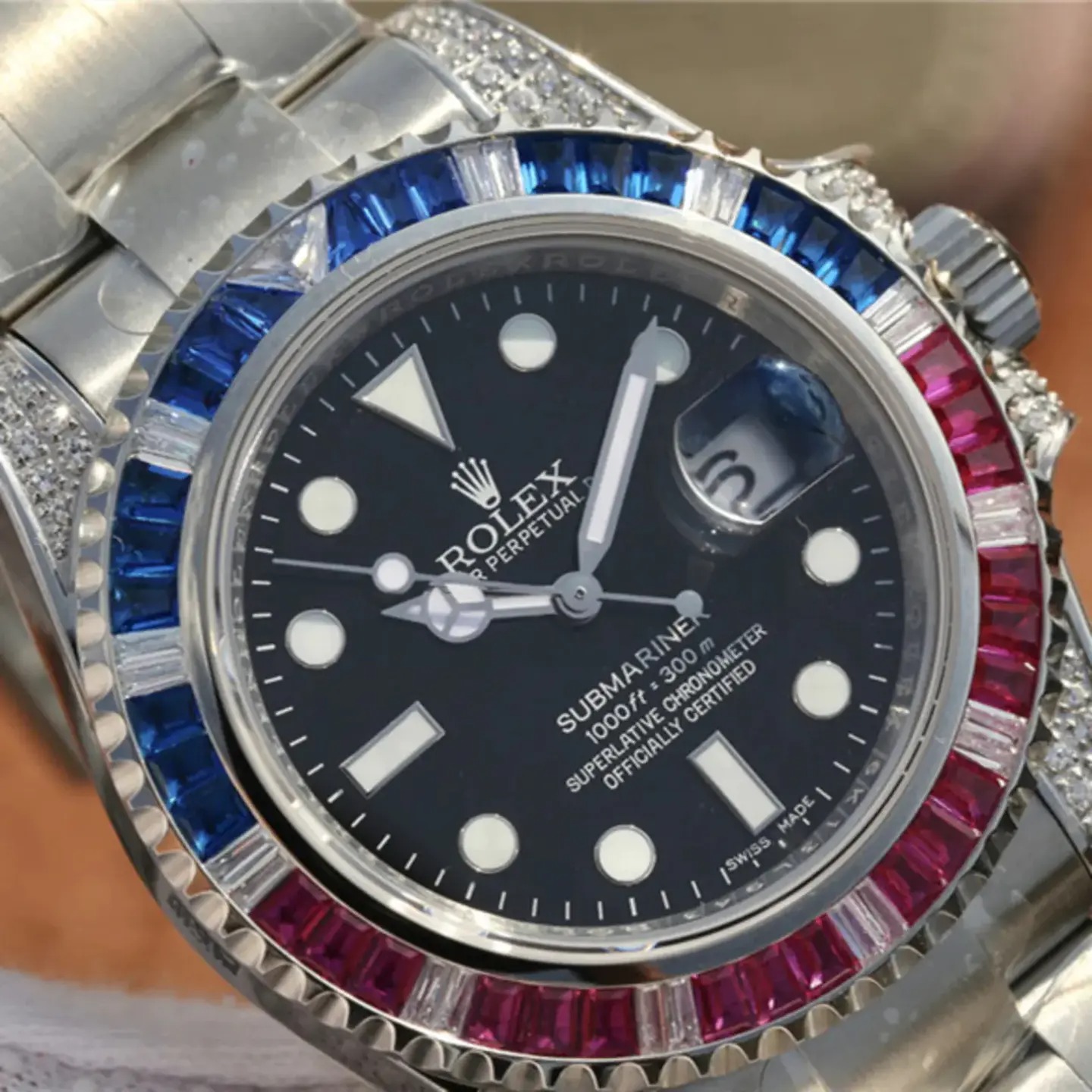 Rolex Submariner Silver Blue/Red Diamond, 40mm 1:1 - Image 5