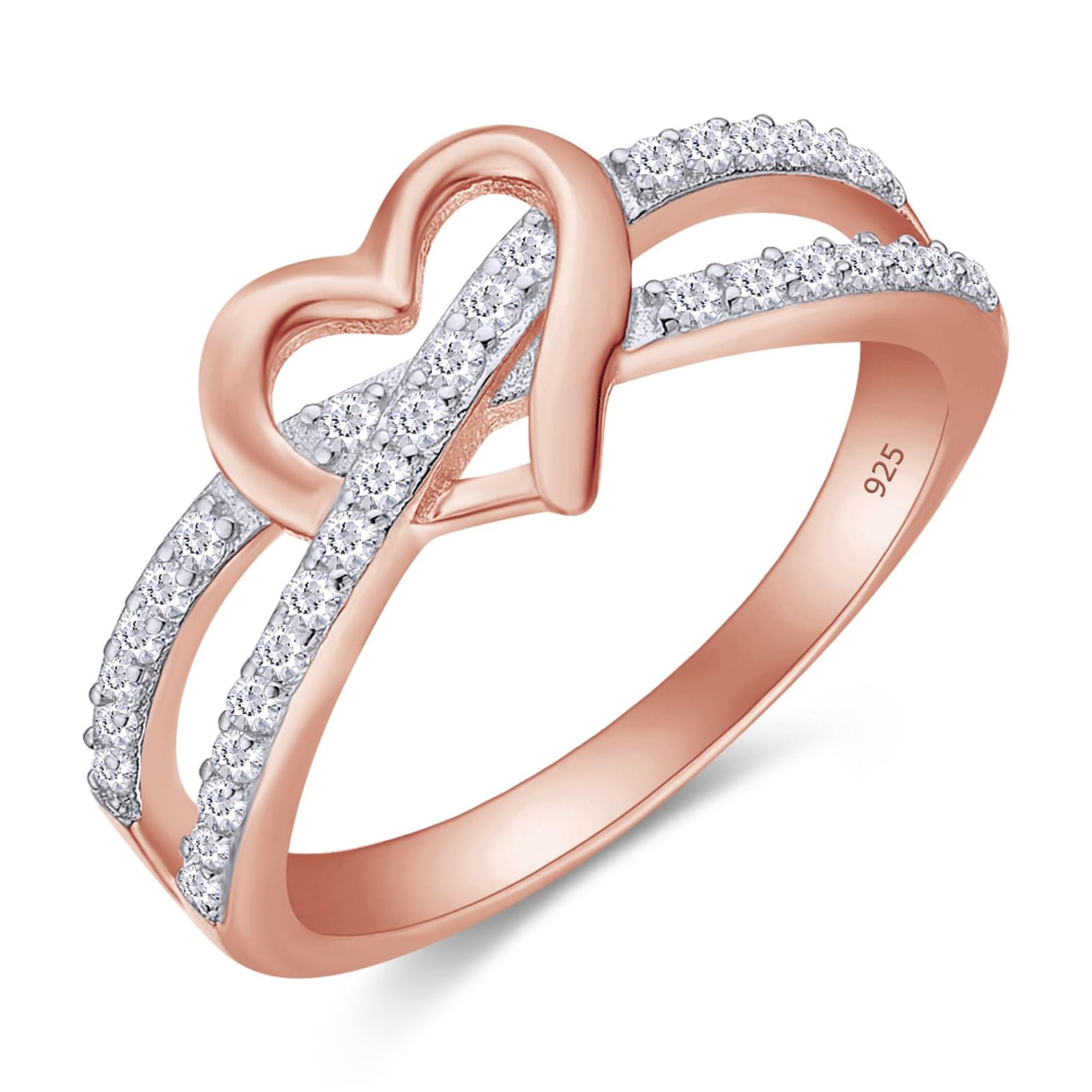 Infinity Heart Promise Ring Round Lab Created Moissanite Diamond Split Shank Jewelry for Women in 14K Rose Gold Over Sterling Silver Gift For Her Jewelry Ring Size-5