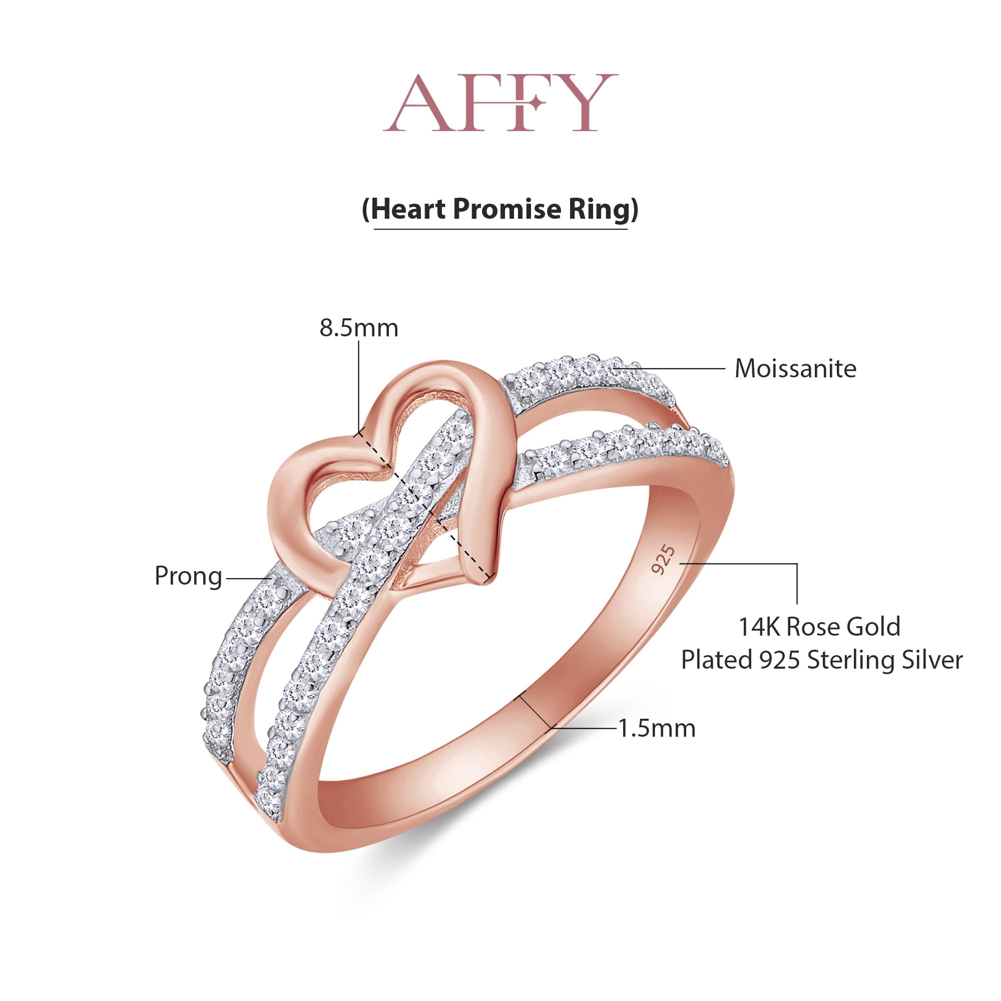 Infinity Heart Promise Ring Round Lab Created Moissanite Diamond Split Shank Jewelry for Women in 14K Rose Gold Over Sterling Silver Gift For Her Jewelry Ring Size-5 - Image 4