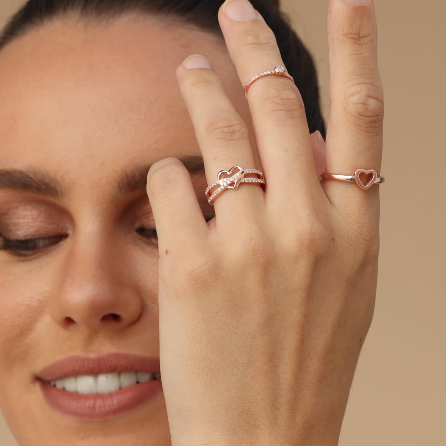 Infinity Heart Promise Ring Round Lab Created Moissanite Diamond Split Shank Jewelry for Women in 14K Rose Gold Over Sterling Silver Gift For Her Jewelry Ring Size-5 - Image 2