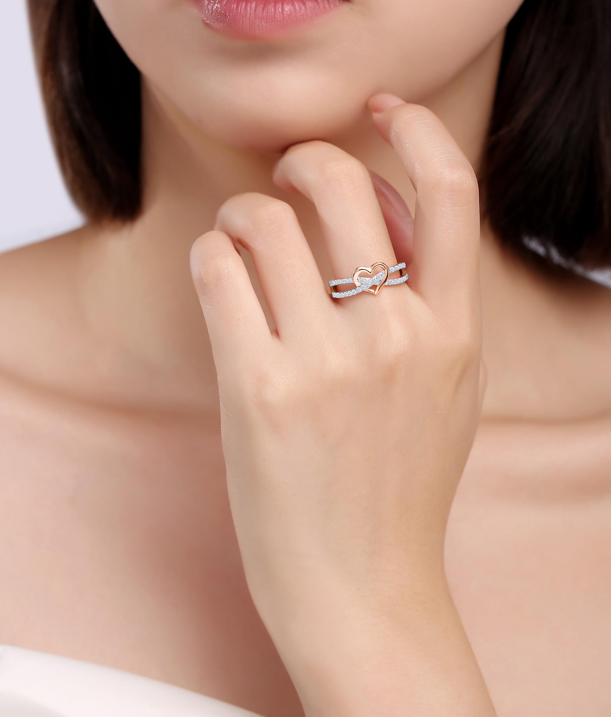 Infinity Heart Promise Ring Round Lab Created Moissanite Diamond Split Shank Jewelry for Women in 14K Rose Gold Over Sterling Silver Gift For Her Jewelry Ring Size-5 - Image 3