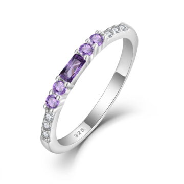 Inpasne Stackable Eternity Ring for Women 925 Sterling Silver Baguette Cut Amethyst Ring February Birthstone Jewelry Gifts for Her Size 7