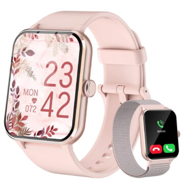 IOWODO 1.85 Smart Watch with Bluetooth Call (Answer/Make), 100+ Sports Modes, AI Voice Assistant, IP68 Waterproof Fitness Tracker for Android and iPhone, Gift for Women Men (Pink)