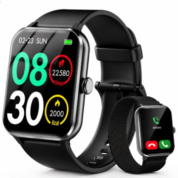 IOWODO Smart Watch for Men Women, with Bluetooth Calling, AI Voice Assistant, 100+ Sports Modes, 1.85'' Fitness Tracker for Android and iPhone (Black)