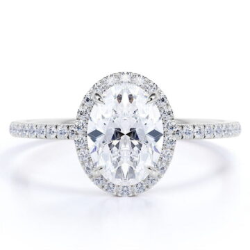 JeenMata 1.5 Carat Oval Cut Moissanite Engagement Ring - Bridal Set - Halo Ring - Handmade Ring - 18k White Gold Plating for Women