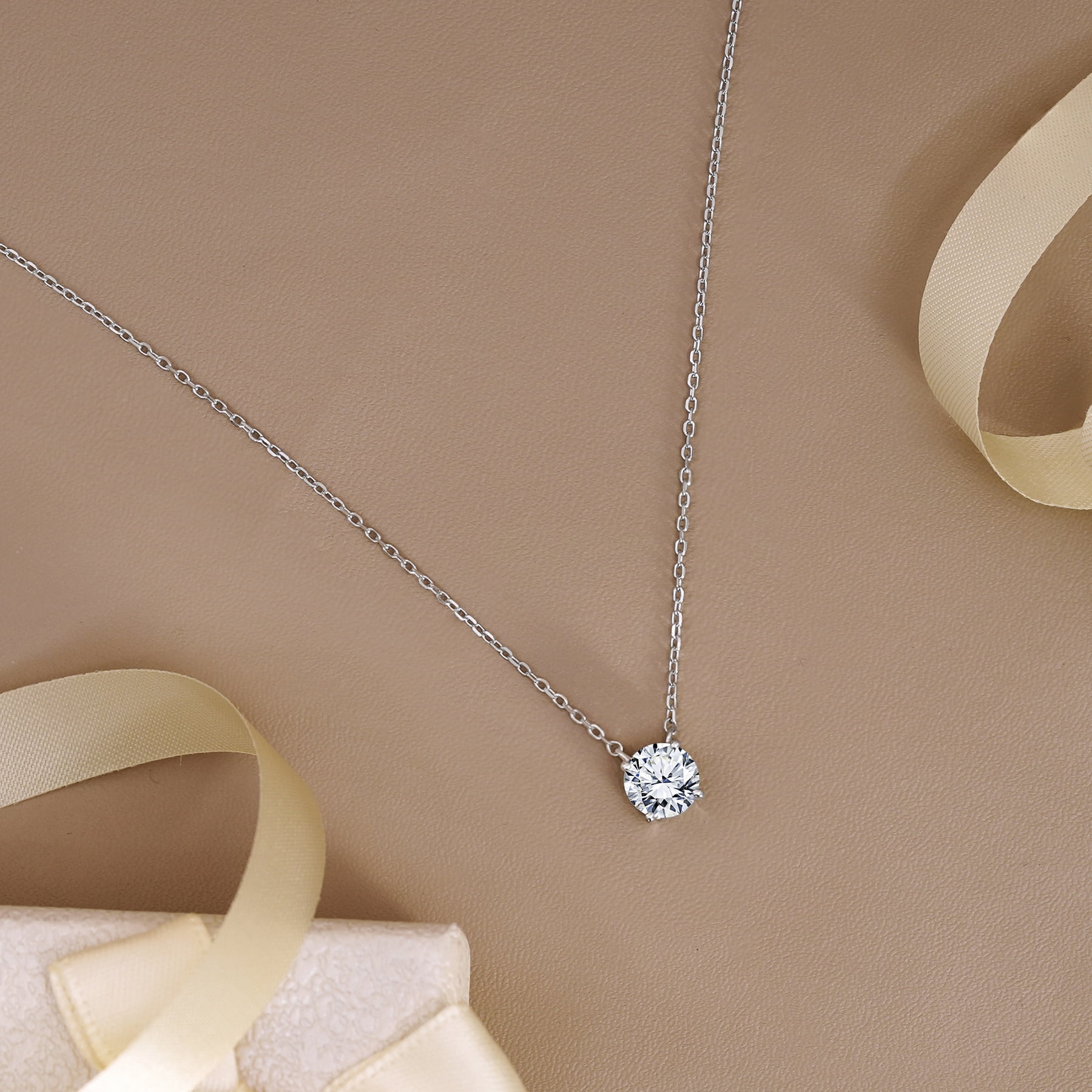 JeenMata 1 Carat April Birthstone Necklace for Women, Moissanite Solitaire Pendant in 18K White Gold Plated Silver, Birthday Anniversary Wedding Gift for Girlfriend Wife, Her, Woman, Teen - Image 2