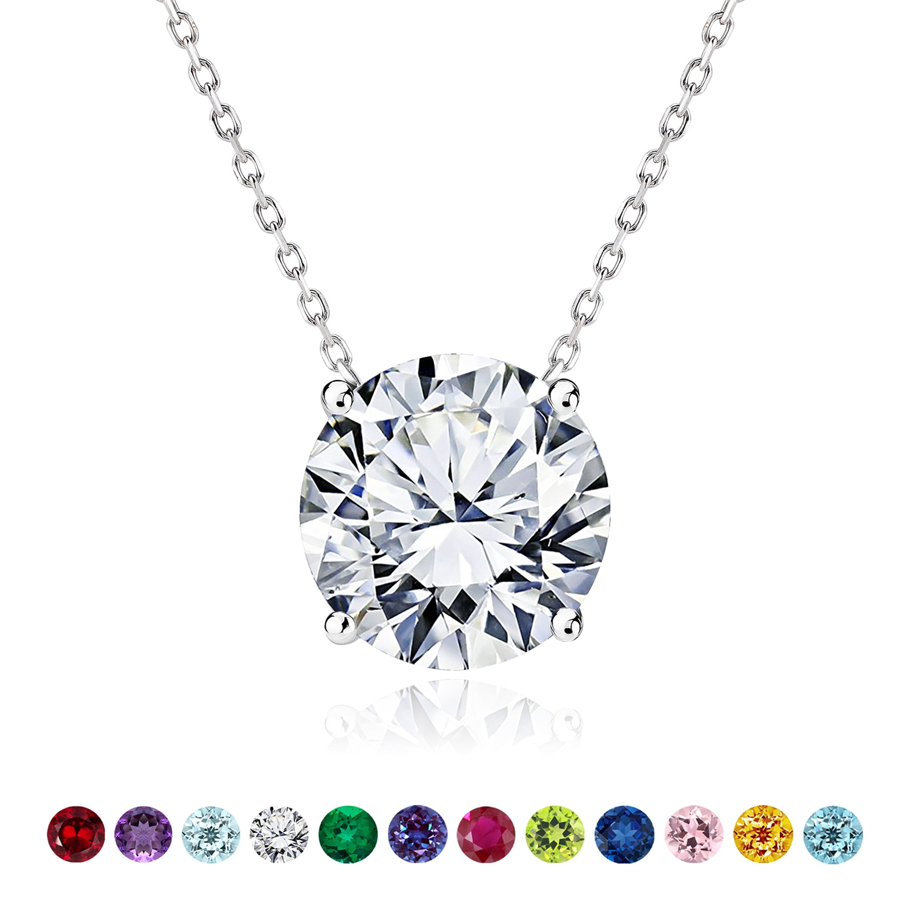 JeenMata 1 Carat April Birthstone Necklace for Women, Moissanite Solitaire Pendant in 18K White Gold Plated Silver, Birthday Anniversary Wedding Gift for Girlfriend Wife, Her, Woman, Teen