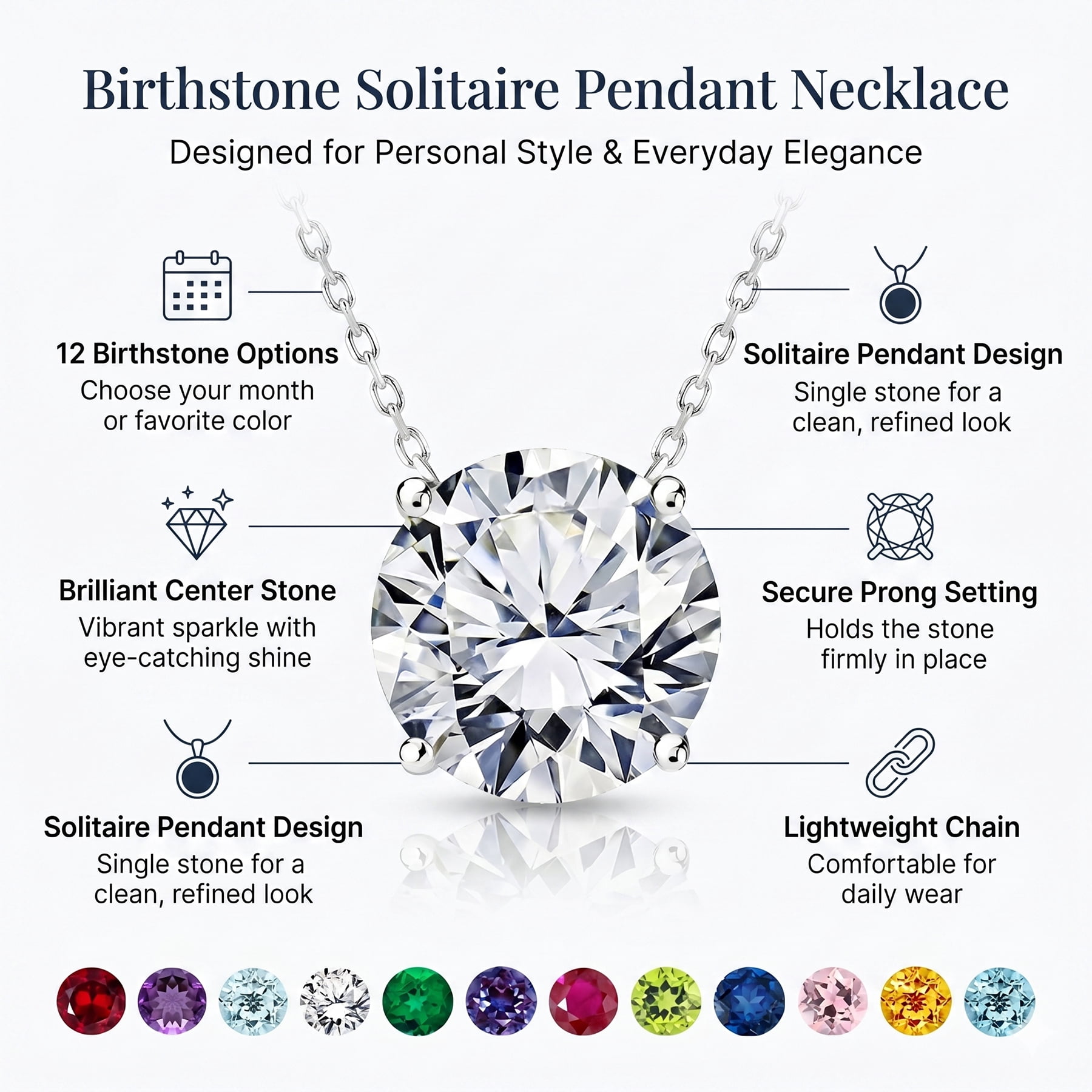 JeenMata 1 Carat April Birthstone Necklace for Women, Moissanite Solitaire Pendant in 18K White Gold Plated Silver, Birthday Anniversary Wedding Gift for Girlfriend Wife, Her, Woman, Teen - Image 3