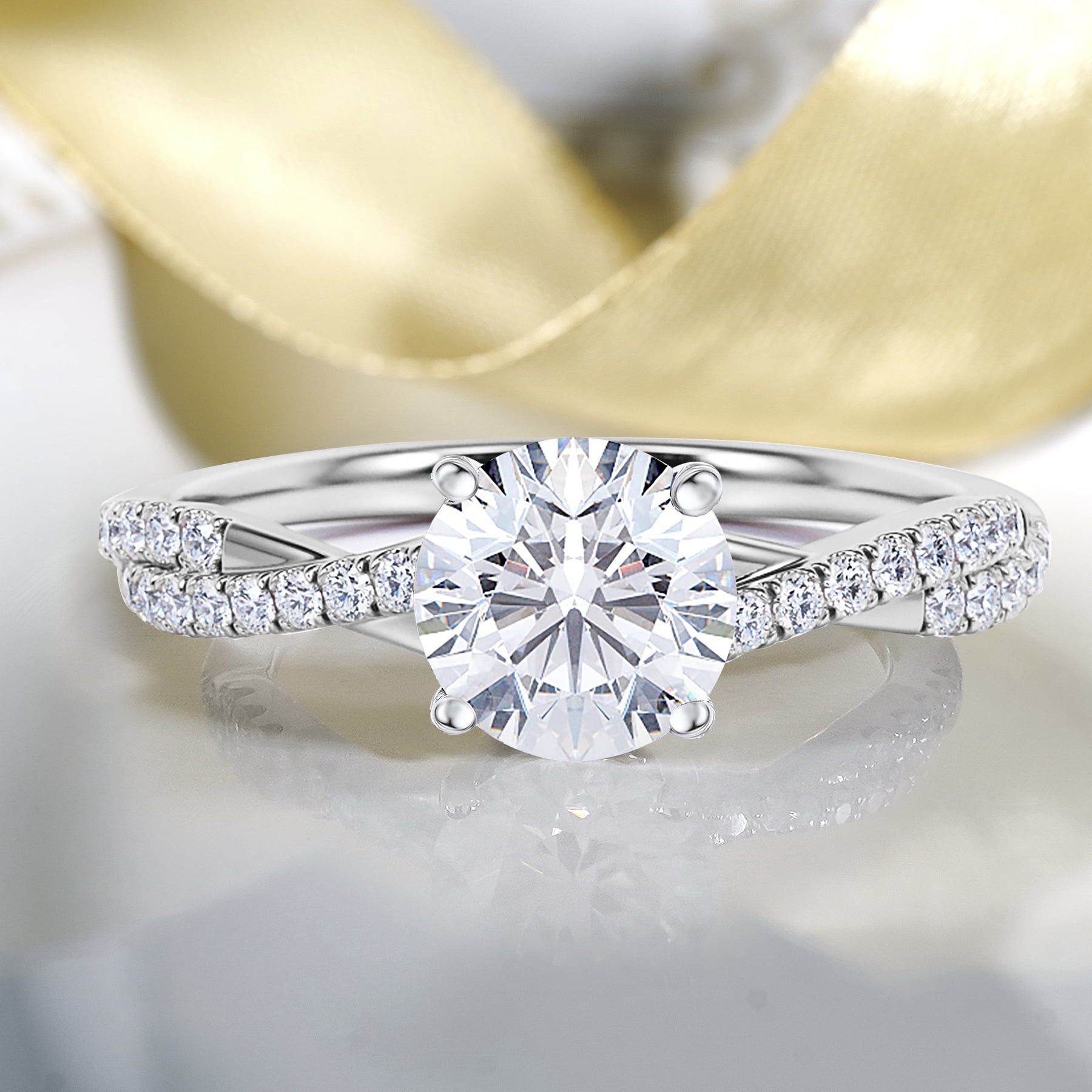 JeenMata 2 Carat infinity Round cut Moissanite Engagement Ring in 18K White Gold Plating for Women - Image 2