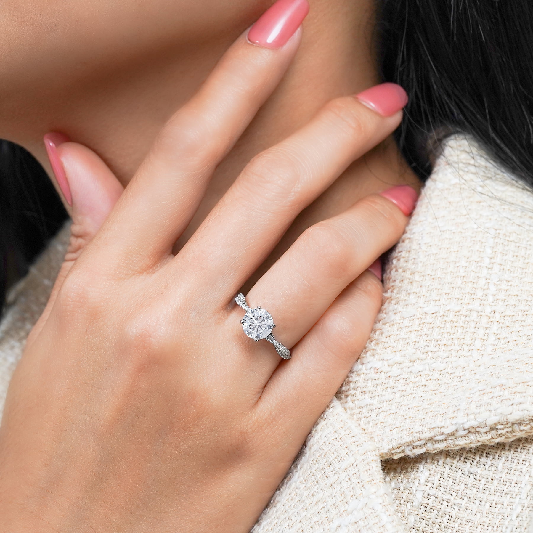 JeenMata 2 Carat infinity Round cut Moissanite Engagement Ring in 18K White Gold Plating for Women - Image 4