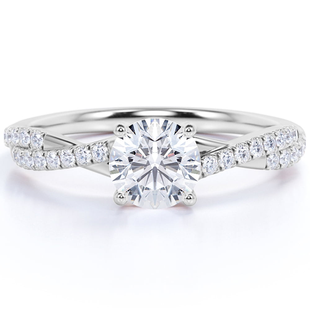 JeenMata 2 Carat infinity Round cut Moissanite Engagement Ring in 18K White Gold Plating for Women
