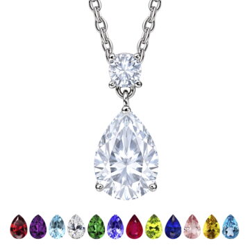 JeenMata 3.25 Carat Cubic Zirconia April Birthstone - Round and Pear Cut Dangle Pendant Necklace in 18k White Gold Plated for Women