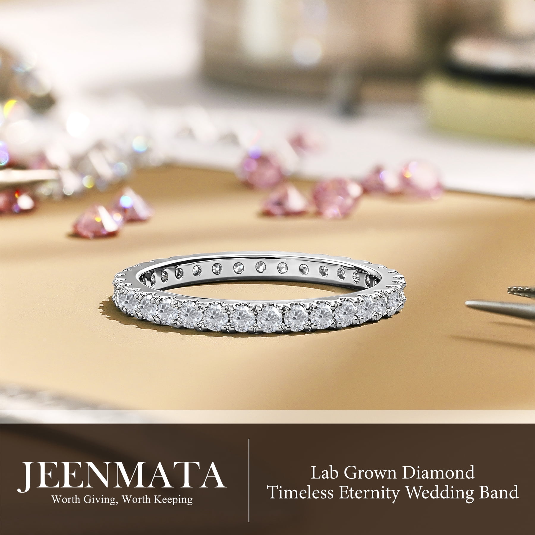 JeenMata Lab Grown Diamond Eternity Ring - Timeless Promise Gift for Women - in 18K White Gold Plating Wedding Rings - Image 2