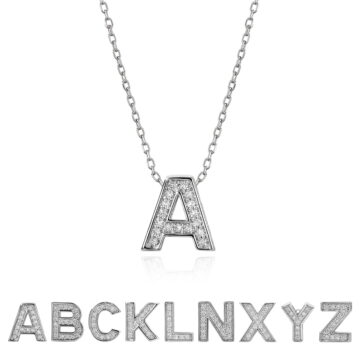 JeenMata Lab Grown Diamond Initial “A” Letter Necklaces - Elegant Alphabet Pendant Necklace Gift - 18K White Gold Plating Jewelry for Women