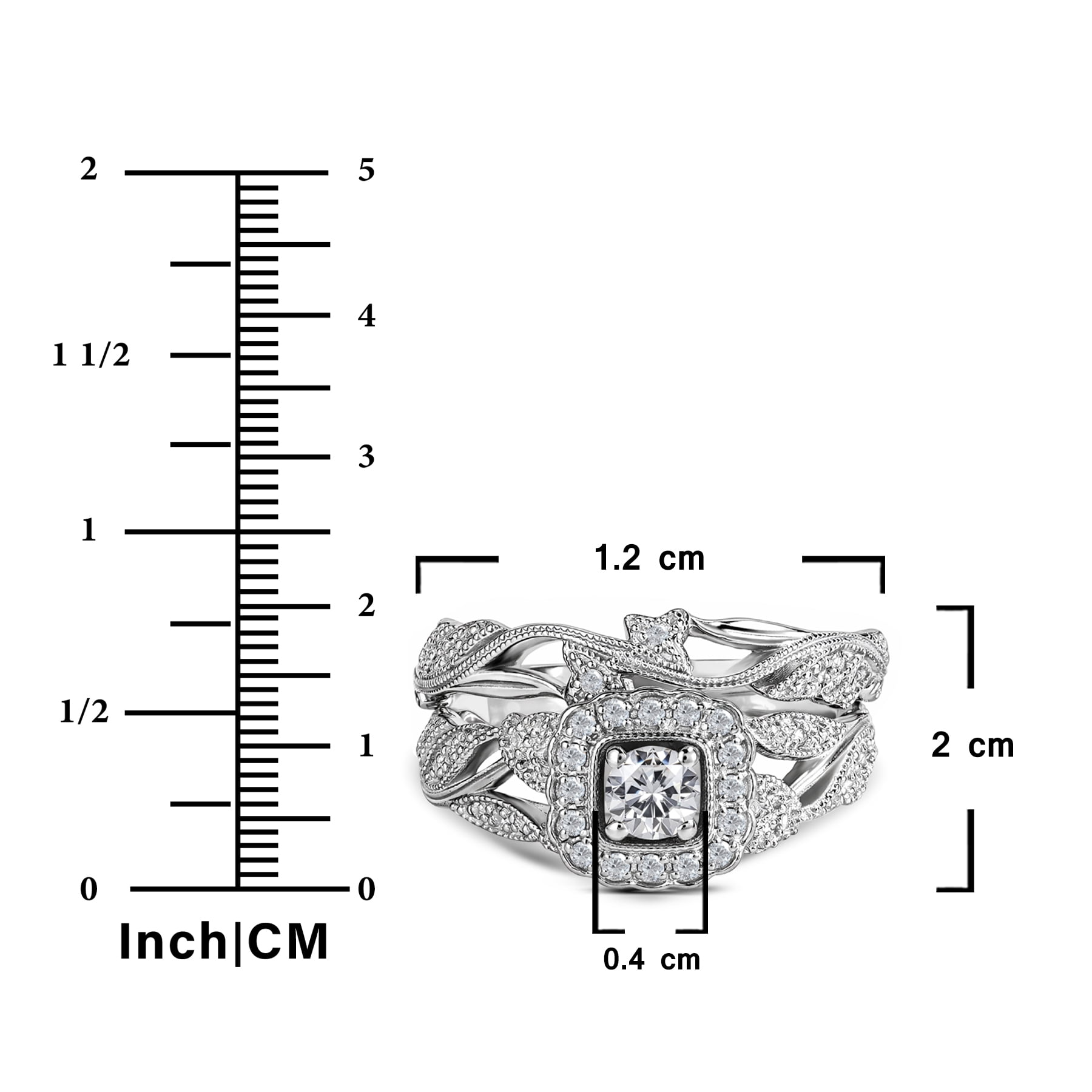 JeenMata Round Cut Lab Grown Diamond - Art Deco Style - Wedding Ring Set in 18K White Gold Plating for Women - Image 2