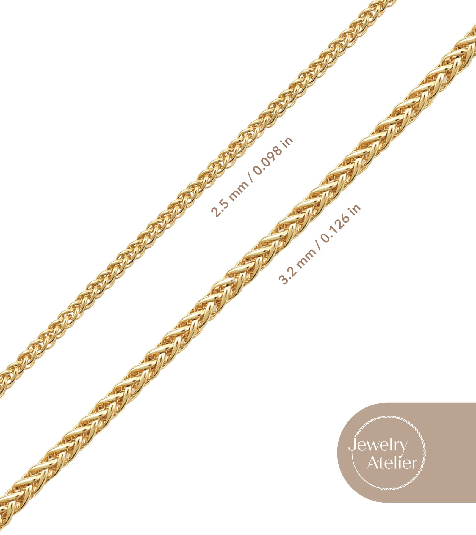 Jewelry Atelier Gold Chain Necklace Collection - 14K Solid Yellow Gold Filled Round Wheat/Palm Chain Necklaces for Women and Men with Different Sizes (2.5mm, or 3.2mm) - Image 5