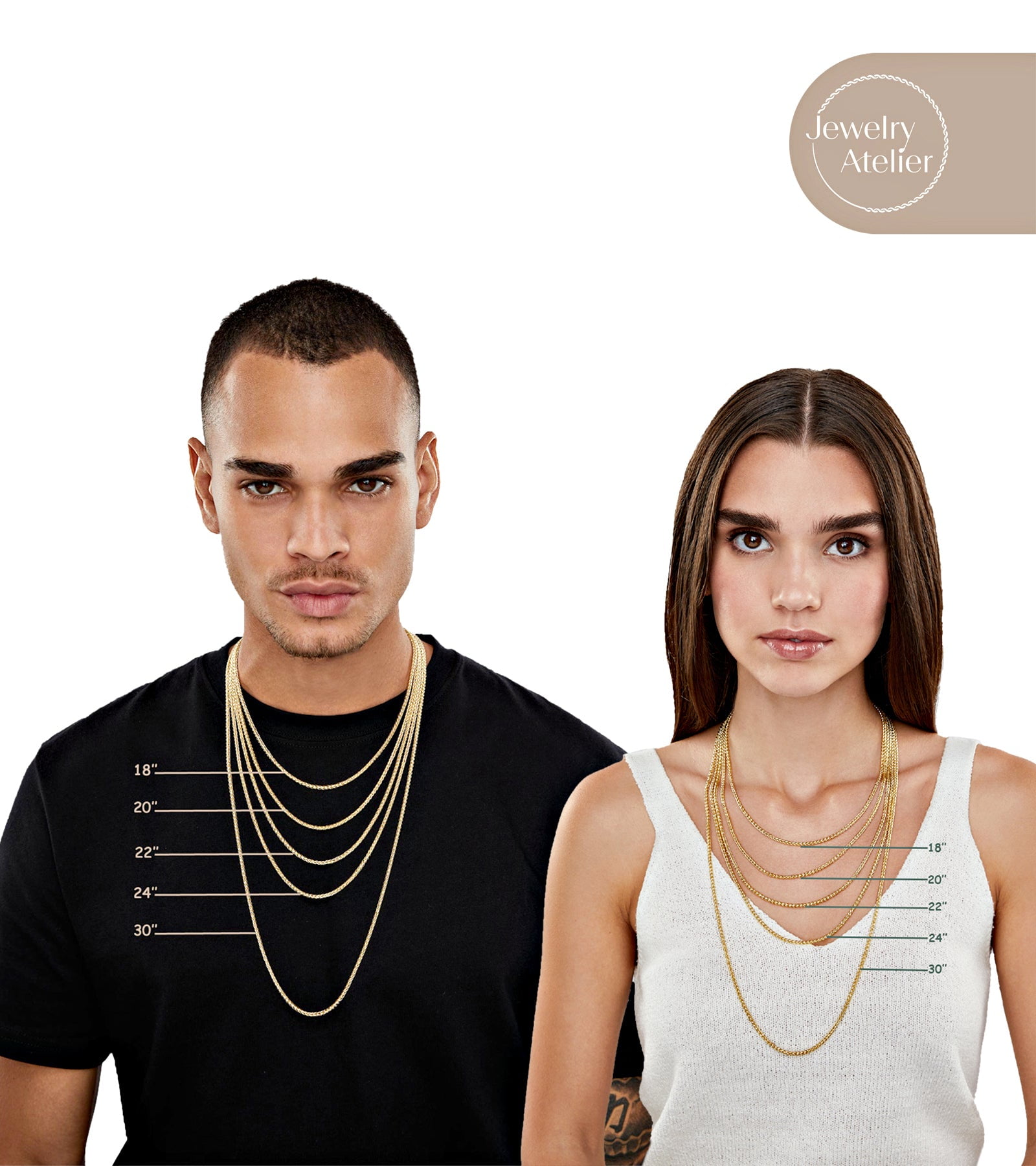 Jewelry Atelier Gold Chain Necklace Collection - 14K Solid Yellow Gold Filled Round Wheat/Palm Chain Necklaces for Women and Men with Different Sizes (2.5mm, or 3.2mm) - Image 4