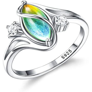 Jstyle 1 pc 925 Sterling Silver Rings for Women Mood Ring Color Change Cubic Zirconia Accents Ring 18K Gold Plated Oval Solitaire Statement Silver Rings Jewelry