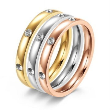 Jupiter Cubic Zirconia Stacking Ring, Set of 3 Tri Color Stackable Eternity Rings for Women, Tri-Color Stackable Rings for Valentine's Day, Mother's Day, Birthday Jewelry Gifts