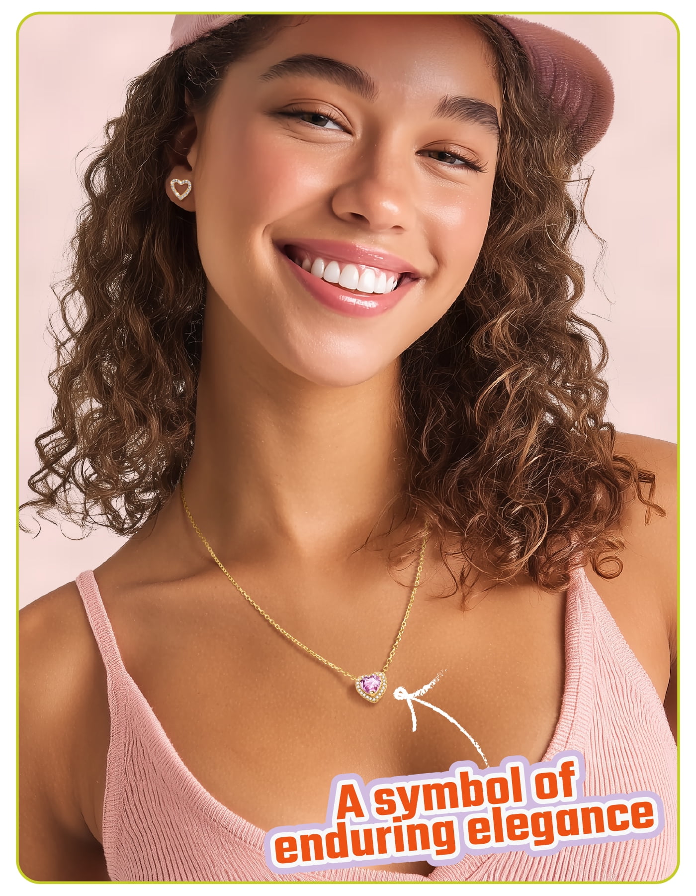 Just Being Cute Created Tourmaline Necklace for Women, 14K Gold Plated Heart Pendant Necklaces 2 Carat Cubic Zirconia Necklace Jewelry Gifts for Birthday Christmas - Image 5