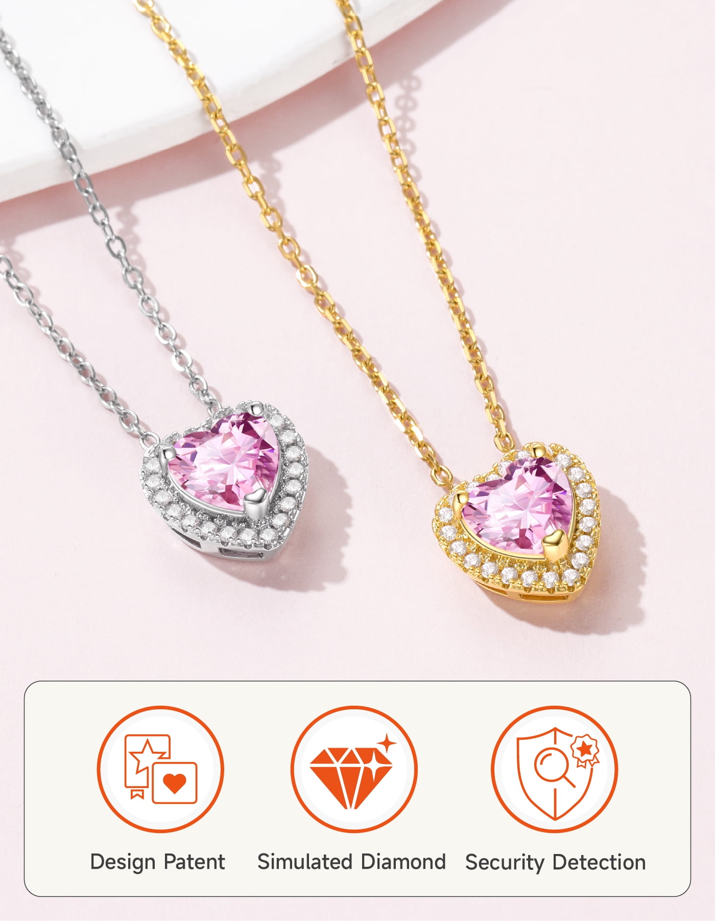 Just Being Cute Created Tourmaline Necklace for Women, 14K Gold Plated Heart Pendant Necklaces 2 Carat Cubic Zirconia Necklace Jewelry Gifts for Birthday Christmas - Image 2