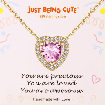 Just Being Cute Created Tourmaline Necklace for Women, 14K Gold Plated Heart Pendant Necklaces 2 Carat Cubic Zirconia Necklace Jewelry Gifts for Birthday Christmas