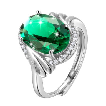 Juwaliy 8Ct Women Emerald Ring 925 Sterling Silver Oval Halo Green May Birthstone Ring Band Jewelry Birthday Christmas Mom Grandma Mother's Day Gifts