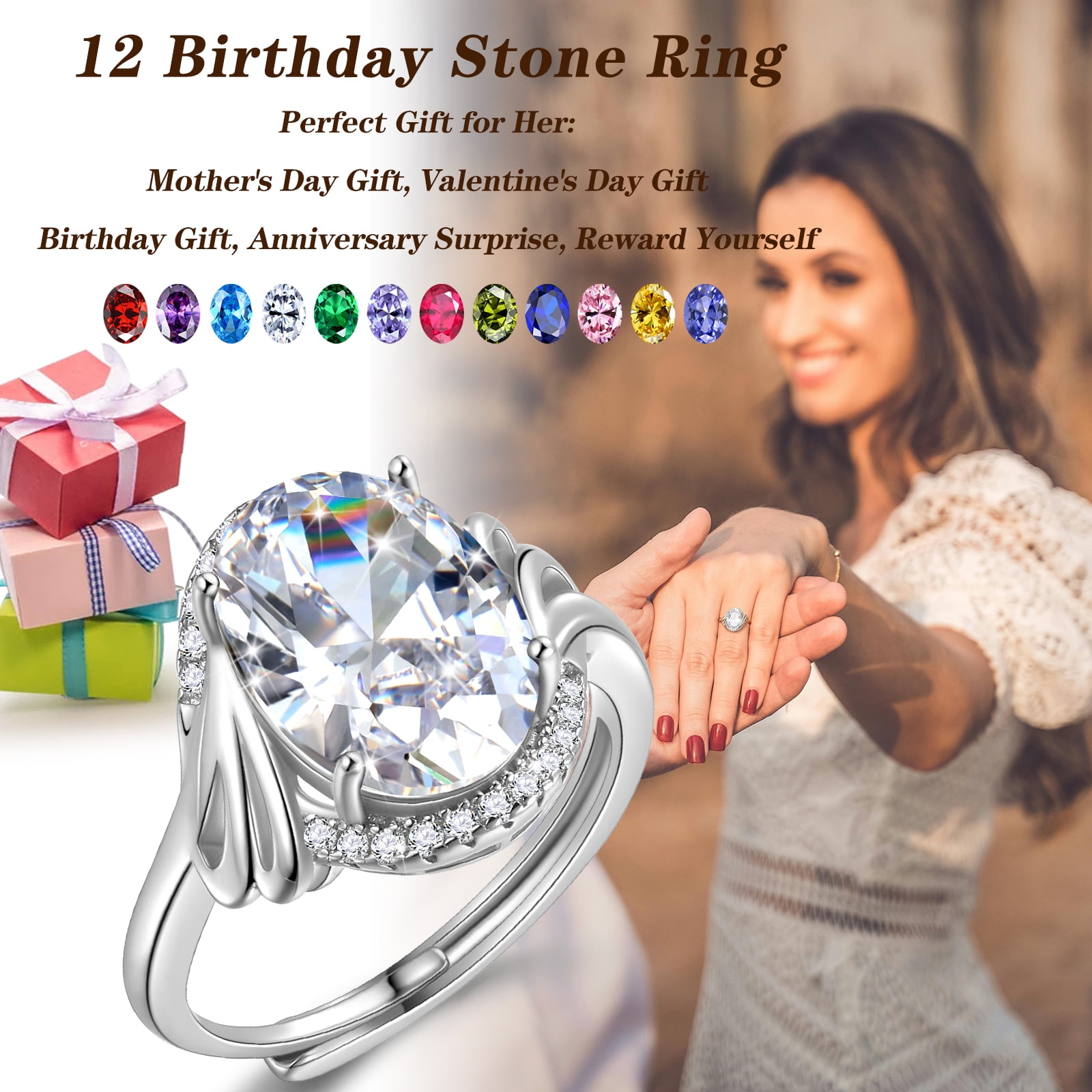 Juwaliy 8Ct Women Emerald Ring 925 Sterling Silver Oval Halo Green May Birthstone Ring Band Jewelry Birthday Christmas Mom Grandma Mother's Day Gifts - Image 5