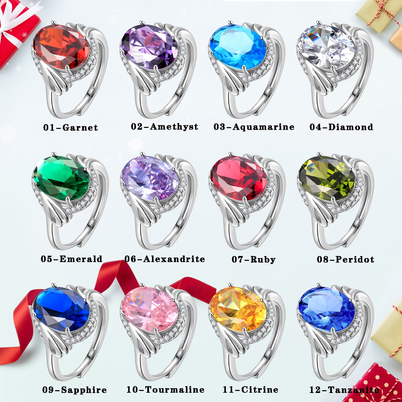 Juwaliy 8Ct Women Emerald Ring 925 Sterling Silver Oval Halo Green May Birthstone Ring Band Jewelry Birthday Christmas Mom Grandma Mother's Day Gifts - Image 4