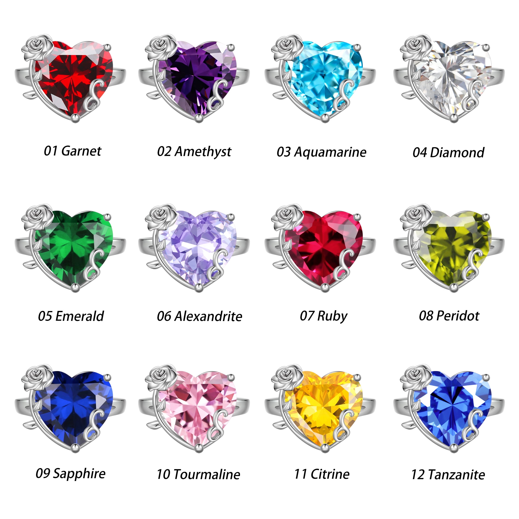 Juwaliy 9Ct Women Heart Ring 925 Sterling Silver Rose Flower July Birthstone Ruby Red Solitaire Ring Jewelry Mother Birthday Valentine's Day Gift - Image 5