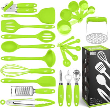Kaluns Silicone Cooking Utensils Set 24 Pcs - Premium Heat Resistant Cooking Set & Kitchen Essentials - Non-Stick Kitchenware with Stainless Steel Handles