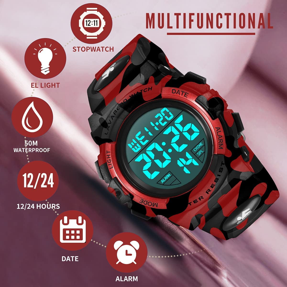 Kids Digital Sports Watch for Age 4-15 Waterproof Watches with Alarm Stopwatch Wrist Watches for Boys Girls Birthday Chriatmas Gift for Kids - Image 5