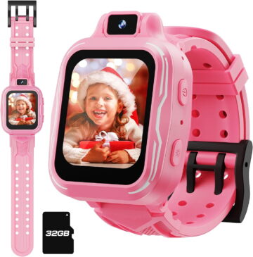 Kids Digital Watch Girls, Best Christmas Birthday Gifts for Age 3 4 5 6 7 8 9 Years Children,Touchscreen Toddler Sport Smart Watch with Camera FM MP3 Pedometer - Light Pink with 32GB SD Card